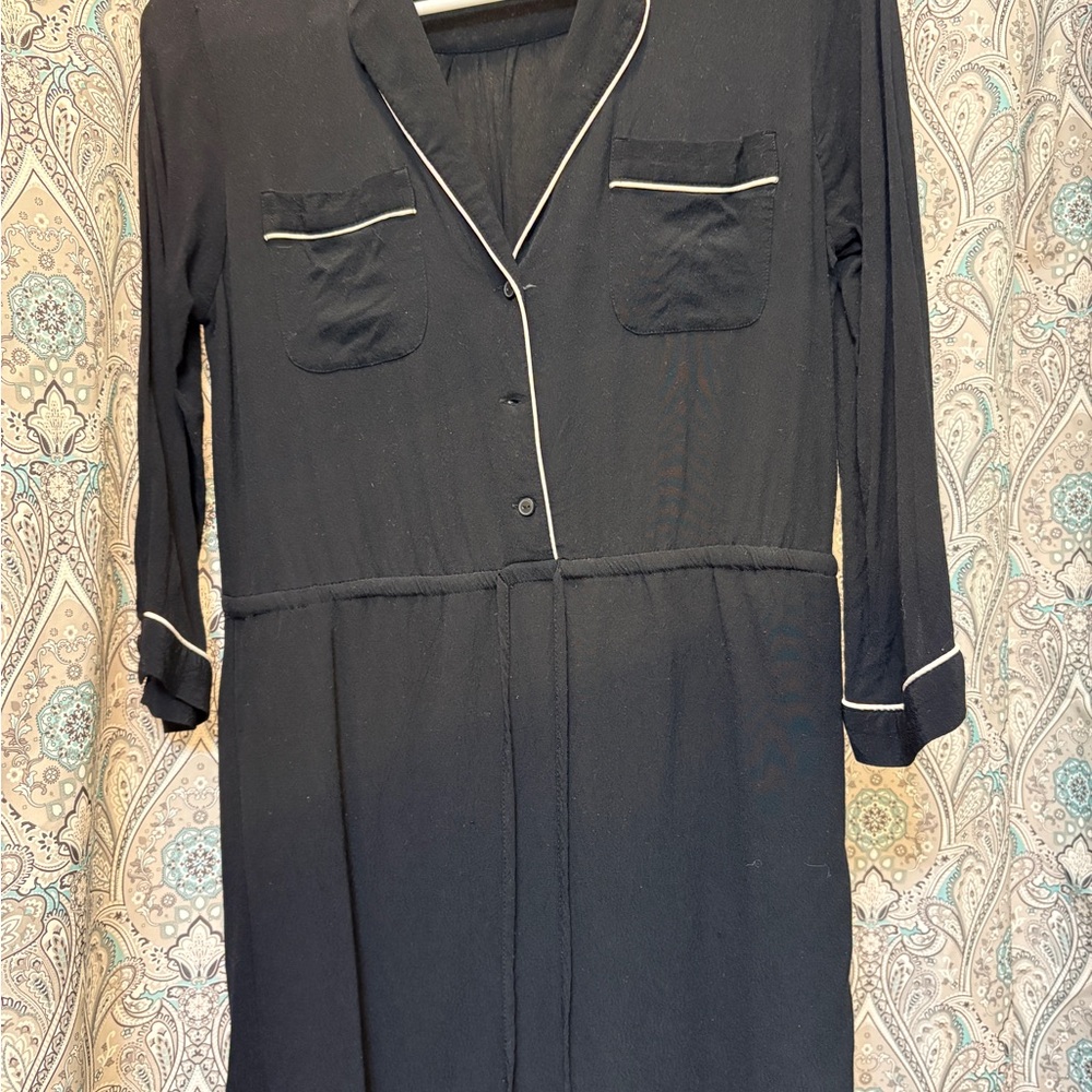 LOFT Black Long Sleeve Dress with White Trim